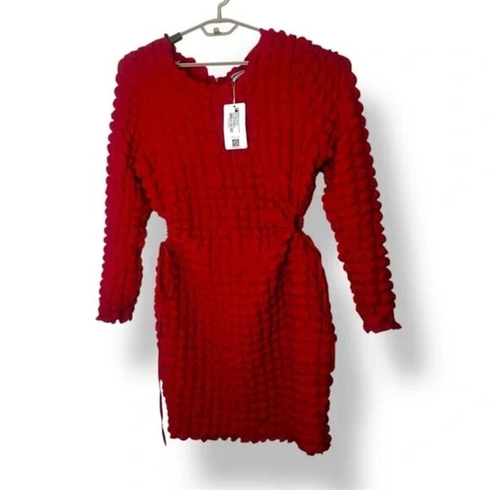 Rebdolls Scorpio Popcorn Smocking Cutout Mini Bodycon Dress‎ Red Size 2X New